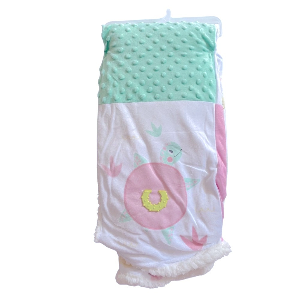 BORN LOVED Interactive Baby Blanket Nautical Theme Pink Green White 30x40